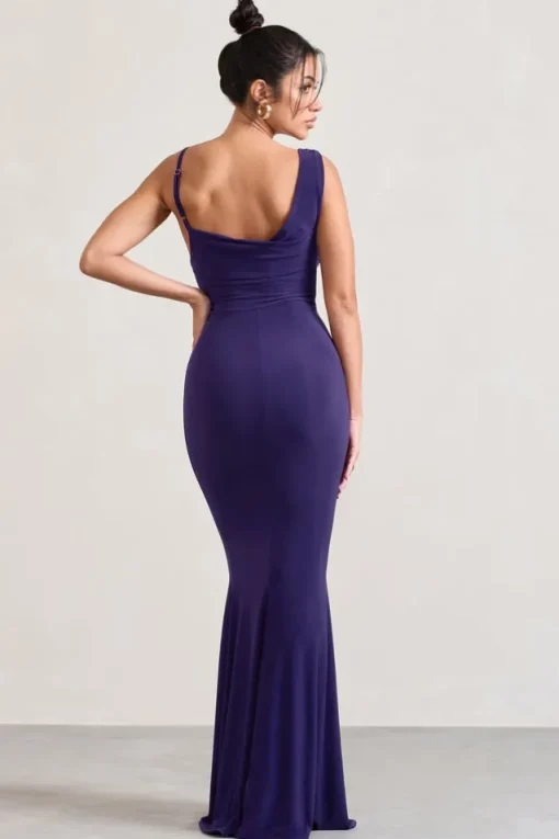 Phantasy | Purple Asymmetric Neckline Cowl Maxi Dress
