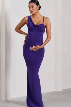 Phantasy | Purple Maternity Cowl Neck Maxi Dress