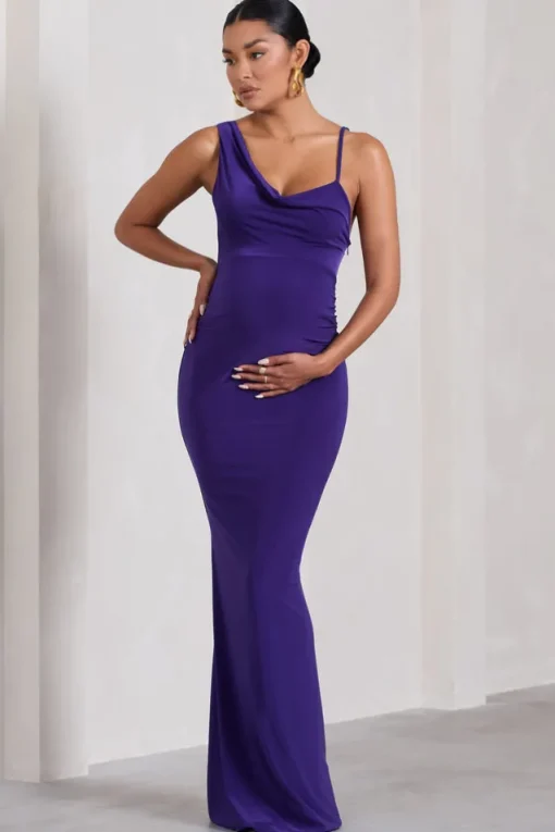 Phantasy | Purple Maternity Cowl Neck Maxi Dress