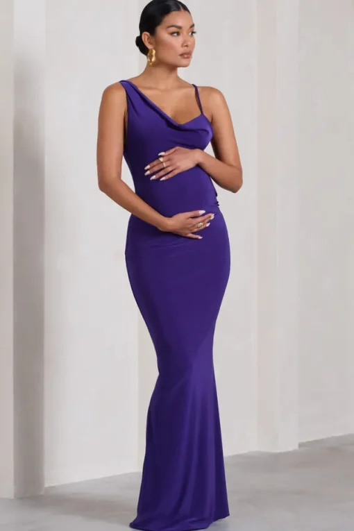 Phantasy | Purple Maternity Cowl Neck Maxi Dress