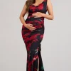 Phantasy | Red Floral Asymmetric Split Maternity Maxi Dress
