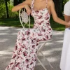 Phantasy | White Floral Print Asymmetric Neckline Cowl Maxi Dress