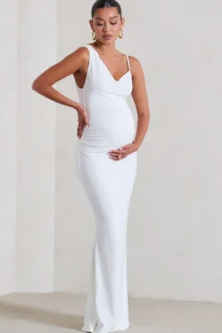 Phantasy | White Maternity Cowl Neck Maxi Dress