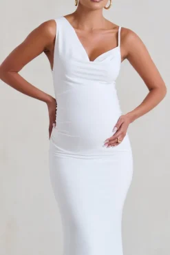 Phantasy | White Maternity Cowl Neck Maxi Dress