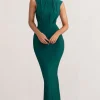 Phoenix | Bottle Green Sleeveless Maxi Dress with Hood