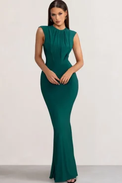 Phoenix | Bottle Green Sleeveless Maxi Dress with Hood