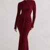 Pietra | Berry High-Neck Long Sleeve Knot Maxi Dress