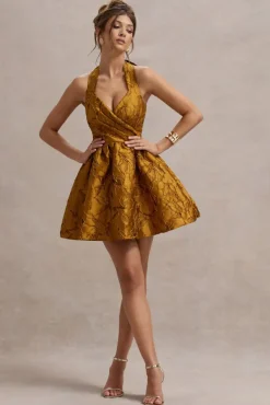 Pixi | Mustard Floral Print Sweetheart Neck Mini Dress