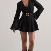 Places To Be | Black Broderie Belted Ruffled Playsuit