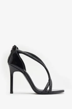 Pluto | Black Patent Diamante Heeled Sandals