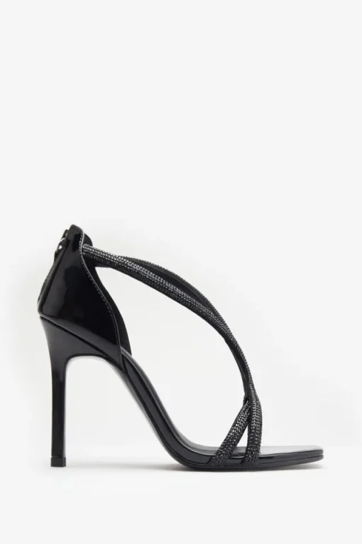 Pluto | Black Patent Diamante Heeled Sandals