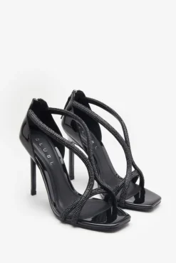 Pluto | Black Patent Diamante Heeled Sandals