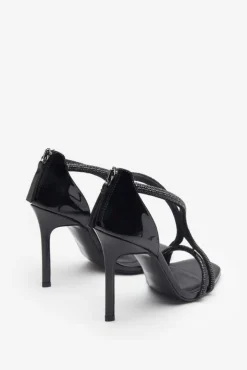 Pluto | Black Patent Diamante Heeled Sandals