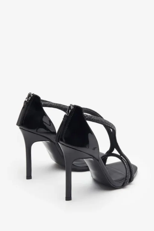 Pluto | Black Patent Diamante Heeled Sandals