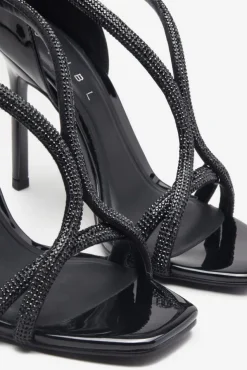 Pluto | Black Patent Diamante Heeled Sandals