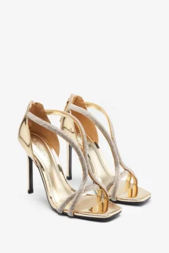 Pluto | Gold Metallic Diamante Heeled Sandals