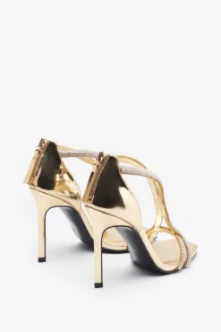 Pluto | Gold Metallic Diamante Heeled Sandals