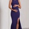 Pollie | Purple Cowl-Back Split Maternity Maxi Dress