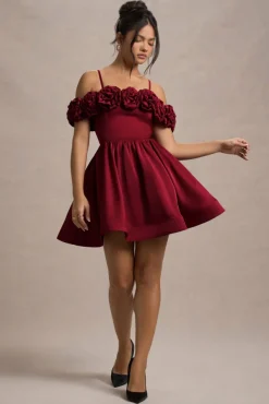 Poppy Dream | Berry Satin Floral Skater Mini Dress