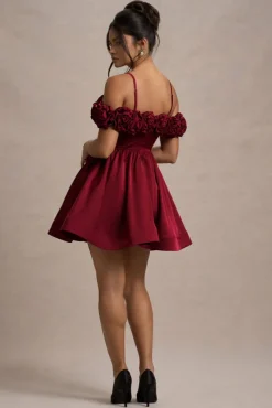 Poppy Dream | Berry Satin Floral Skater Mini Dress