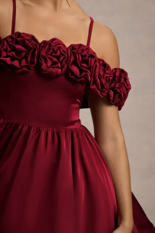 Poppy Dream | Berry Satin Floral Skater Mini Dress