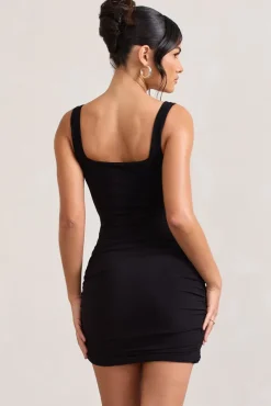 Porto | Black Square-Neck Strappy Bodycon Mini Dress