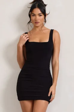 Porto | Black Square-Neck Strappy Bodycon Mini Dress