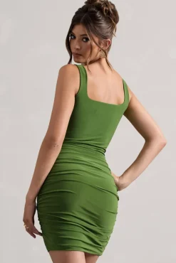 Porto | Green Square-Neck Strappy Bodycon Mini Dress