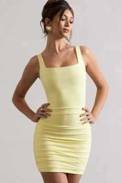 Porto | Yellow Square-Neck Strappy Bodycon Mini Dress