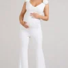 Posy | White Maternity Cowl Jumpsuit With Flower Design