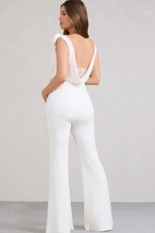 Posy | White Maternity Cowl Jumpsuit With Flower Design