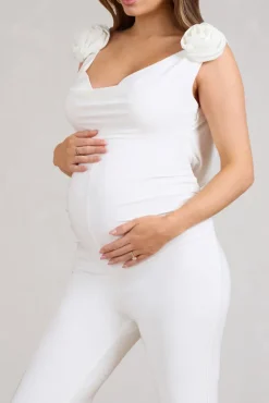 Posy | White Maternity Cowl Jumpsuit With Flower Design