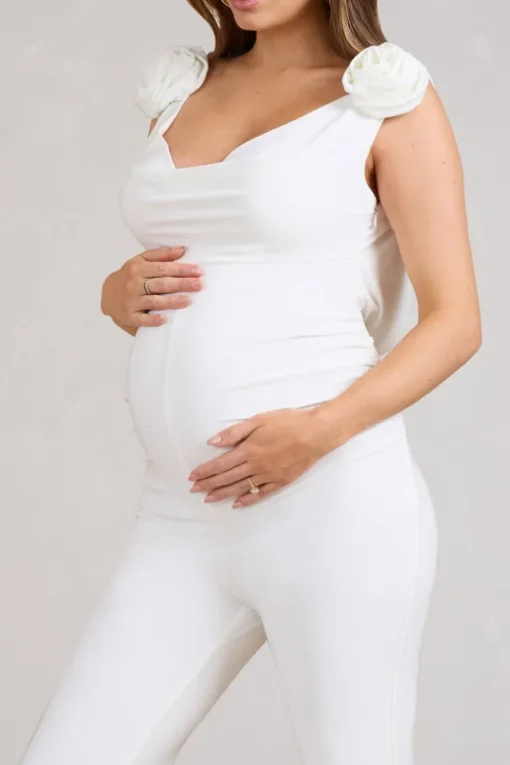 Posy | White Maternity Cowl Jumpsuit With Flower Design