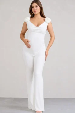 Posy | White Maternity Cowl Jumpsuit With Flower Design
