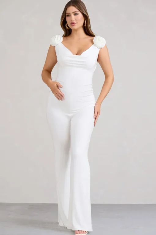 Posy | White Maternity Cowl Jumpsuit With Flower Design