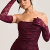 Prego | Burgundy Lace Long Ruched Gloves