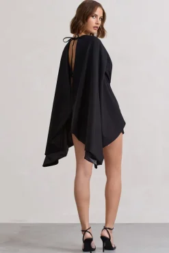 Presley | Black Backless Skort Playsuit With Cape