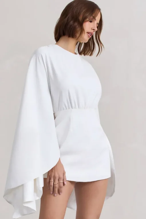Presley | White Backless Skort Playsuit With Cape