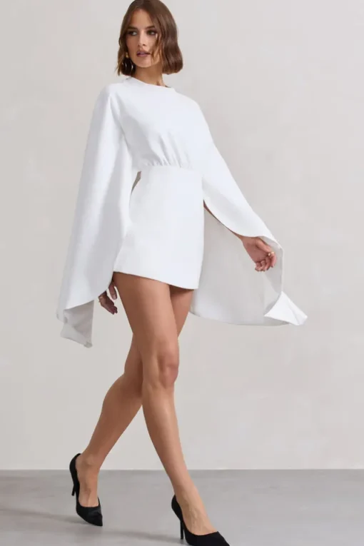 Presley | White Backless Skort Playsuit With Cape