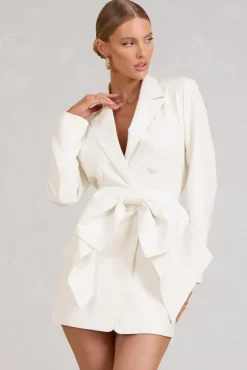 Prized | White Tailored Blazer Mini Dress With Bow