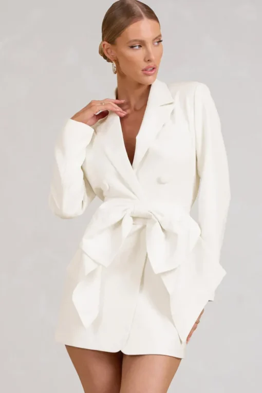 Prized | White Tailored Blazer Mini Dress With Bow