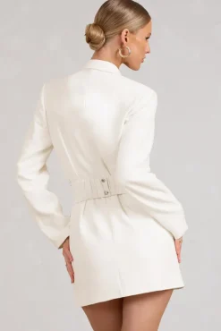 Prized | White Tailored Blazer Mini Dress With Bow