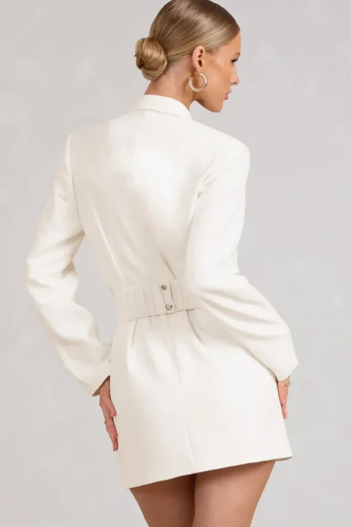 Prized | White Tailored Blazer Mini Dress With Bow