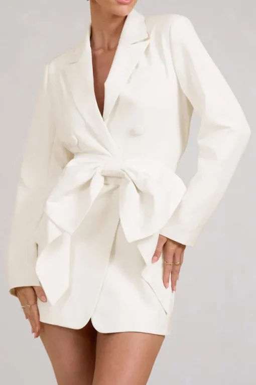 Prized | White Tailored Blazer Mini Dress With Bow