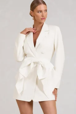 Prized | White Tailored Blazer Mini Dress With Bow