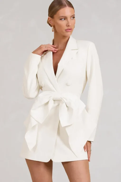 Prized | White Tailored Blazer Mini Dress With Bow