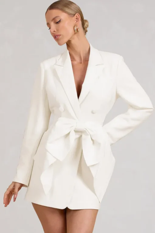 Prized | White Tailored Blazer Mini Dress With Bow