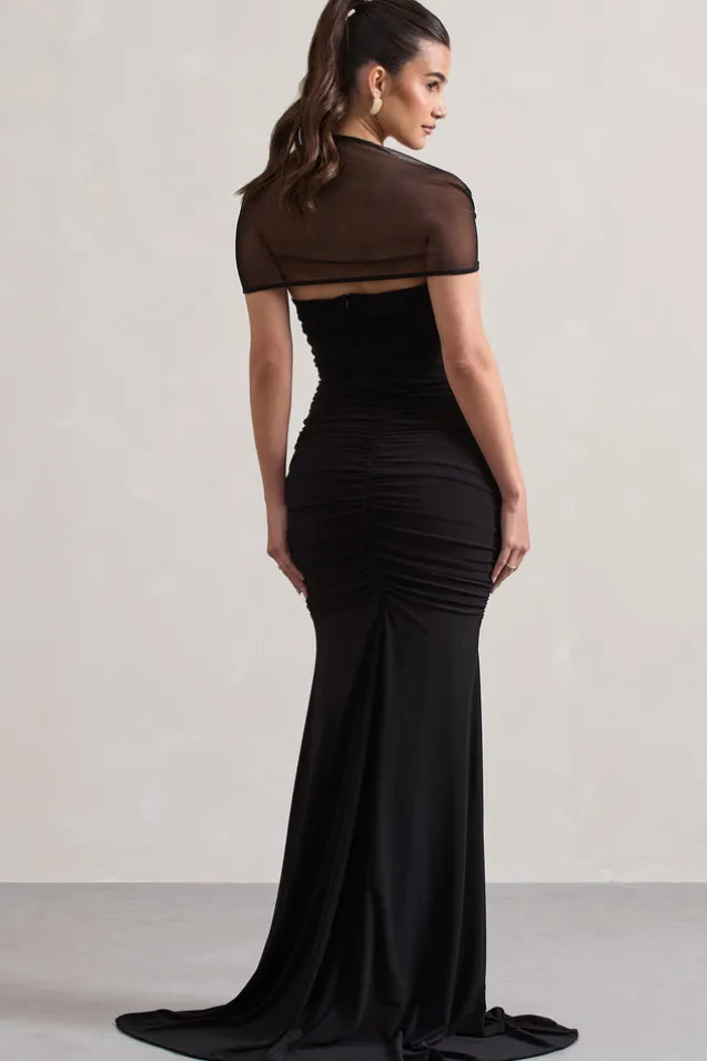 Prophecy | Black Fishtail Maxi Dress With Sheer Sleeves