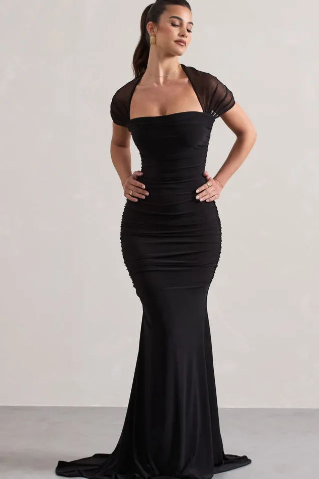 Prophecy | Black Fishtail Maxi Dress With Sheer Sleeves