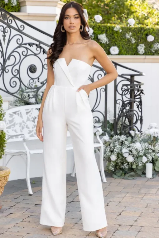 Pure Love | White Strapless Wide Leg Jumpsuit